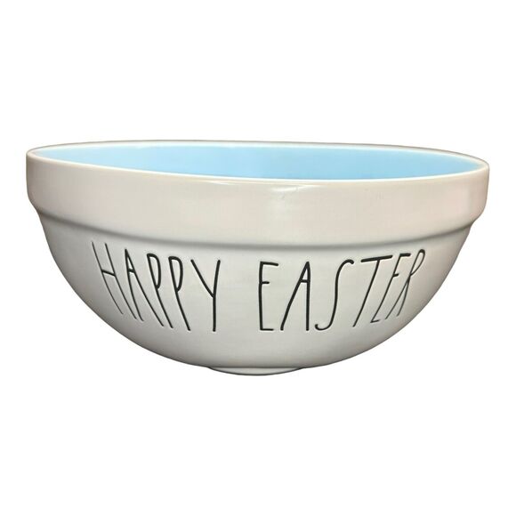 Rae Dunn "Happy Easter" Design Mixing Bowl - Blue Interior with Ivory Ceramic - Picture 5 of 10